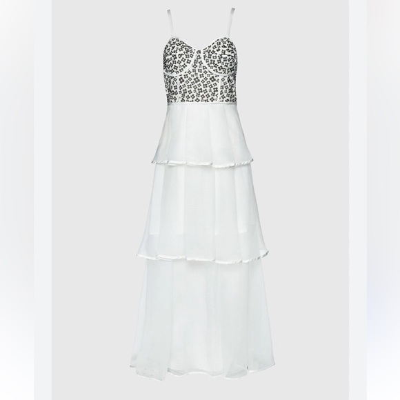 True Decadence WHITE BLACK MONO FLOWER TIERED ORGANZA MAXI DRESS - Picture 2 of 6